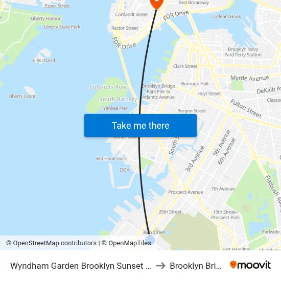 Wyndham Garden Brooklyn Sunset Park to Brooklyn Bridge map