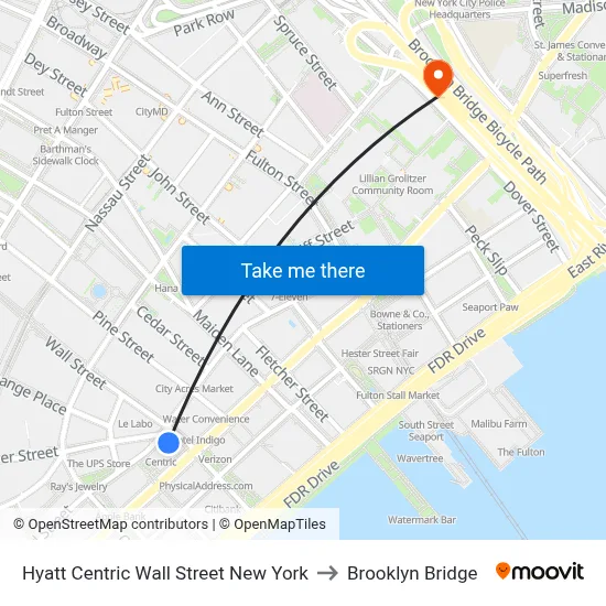 Hyatt Centric Wall Street New York to Brooklyn Bridge map