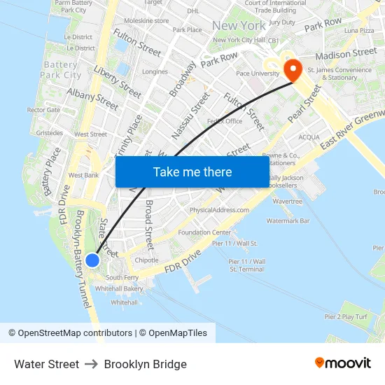 Water Street to Brooklyn Bridge map