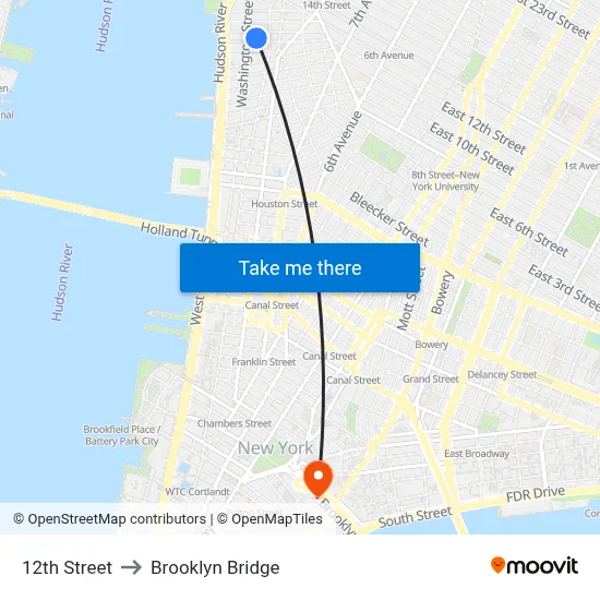 12th Street to Brooklyn Bridge map