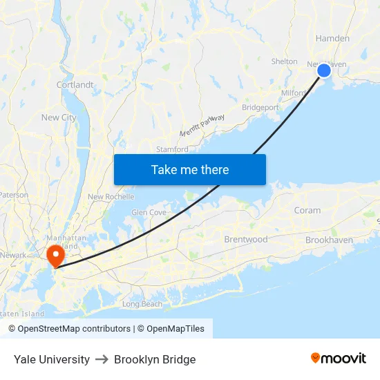 Yale University to Brooklyn Bridge map