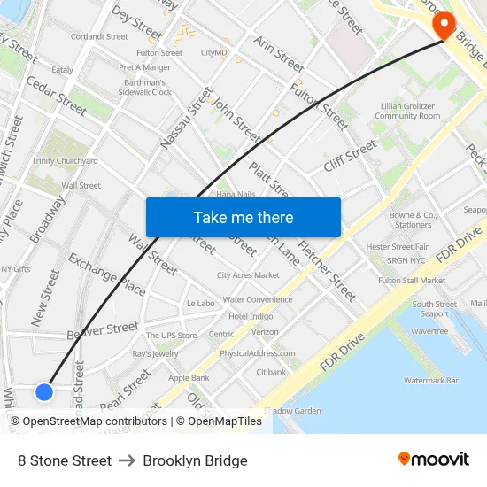 8 Stone Street to Brooklyn Bridge map