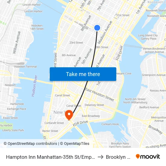 Hampton Inn Manhattan-35th St/Empire State Bldg to Brooklyn Bridge map