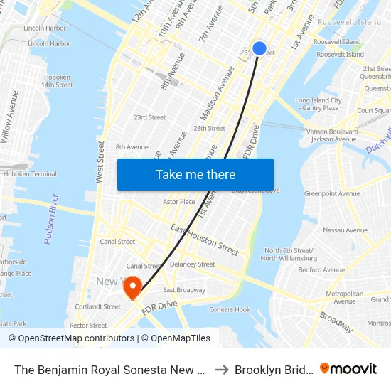 The Benjamin Royal Sonesta New York to Brooklyn Bridge map