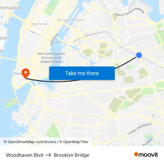 Woodhaven Blvd to Brooklyn Bridge map