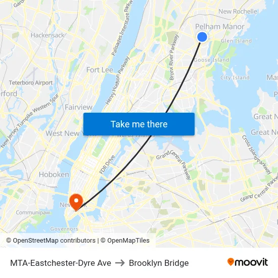 MTA-Eastchester-Dyre Ave to Brooklyn Bridge map