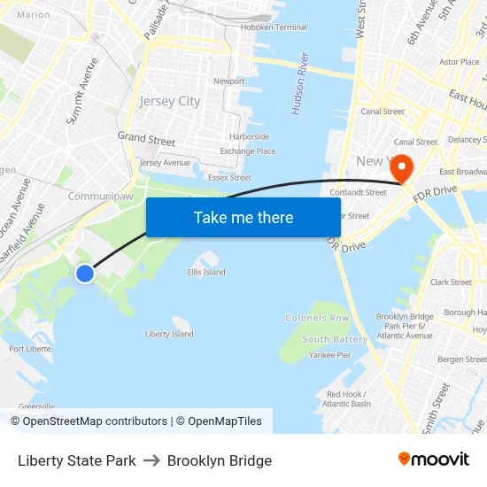 Liberty State Park to Brooklyn Bridge map