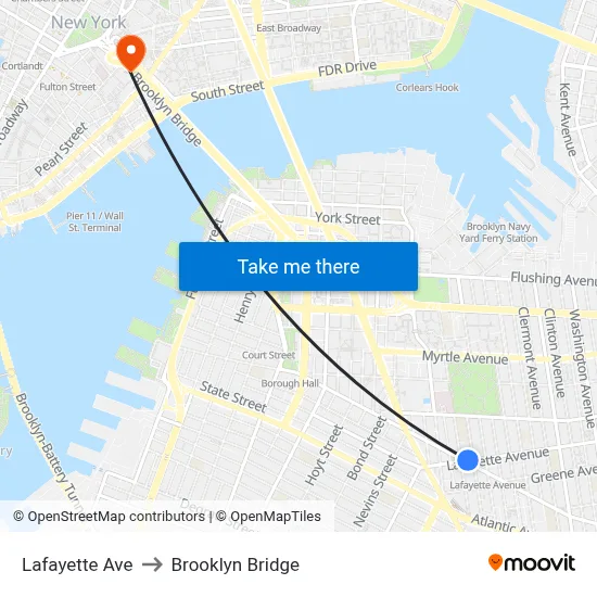 Lafayette Ave to Brooklyn Bridge map