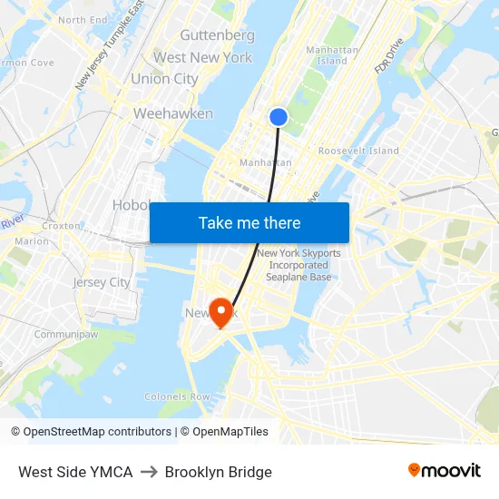 West Side YMCA to Brooklyn Bridge map