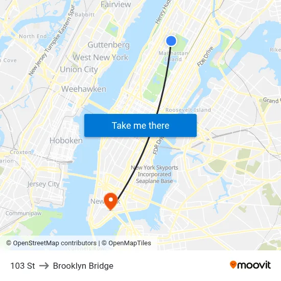 103 St to Brooklyn Bridge map