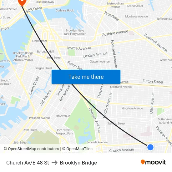 Church Av/E 48 St to Brooklyn Bridge map
