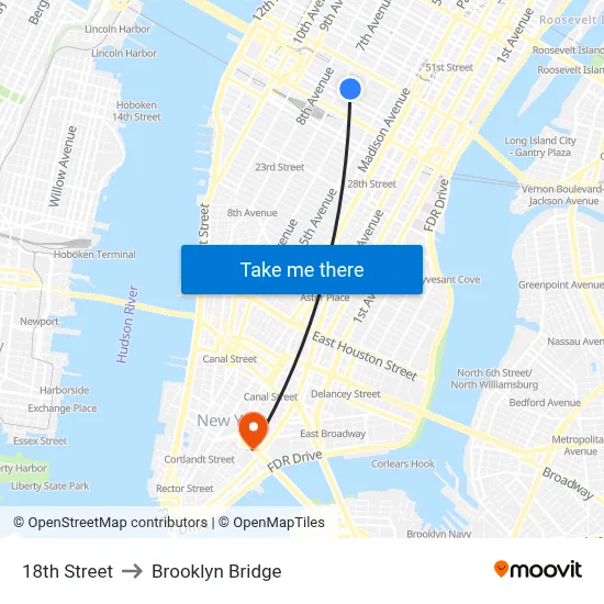 18th Street to Brooklyn Bridge map