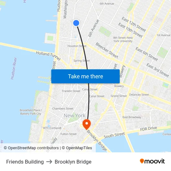 Friends Building to Brooklyn Bridge map