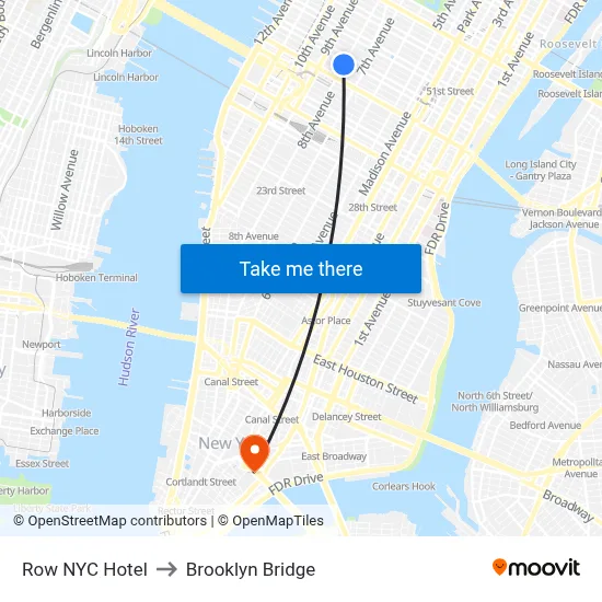 Row NYC Hotel to Brooklyn Bridge map