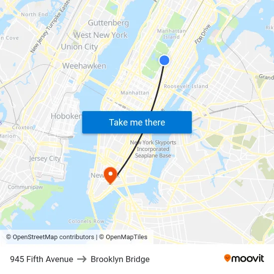 945 Fifth Avenue to Brooklyn Bridge map