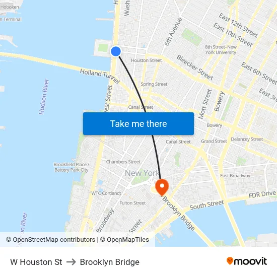 W Houston St, New York (New York City), NY 10014 to Brooklyn Bridge map