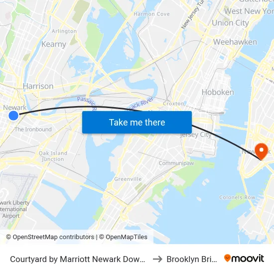 Courtyard by Marriott Newark Downtown to Brooklyn Bridge map