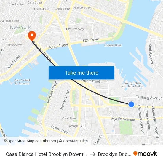 Casa Blanca Hotel Brooklyn Downtown to Brooklyn Bridge map