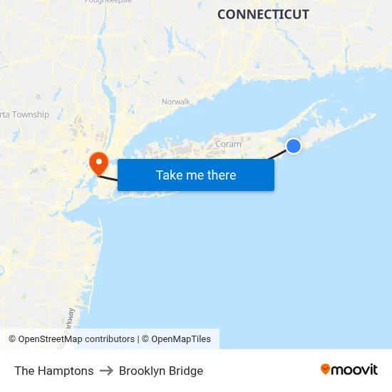 The Hamptons to Brooklyn Bridge map