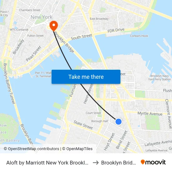 Aloft by Marriott New York Brooklyn to Brooklyn Bridge map