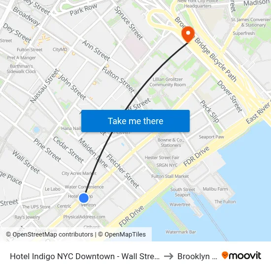 Hotel Indigo NYC Downtown - Wall Street by IHG, New York to Brooklyn Bridge map