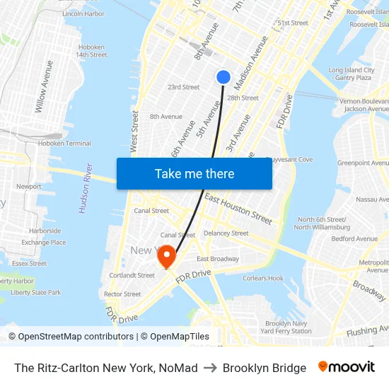 The Ritz-Carlton New York, NoMad to Brooklyn Bridge map