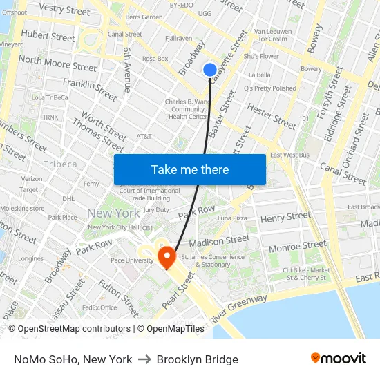 NoMo SoHo, New York to Brooklyn Bridge map