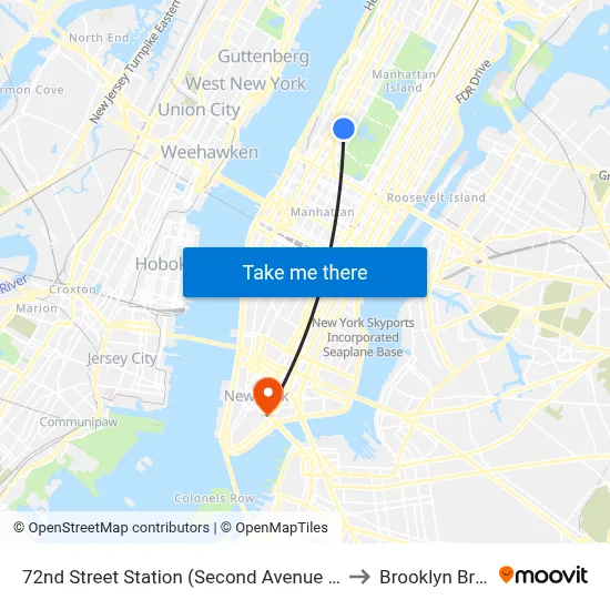 72nd Street Station (Second Avenue Subway) to Brooklyn Bridge map