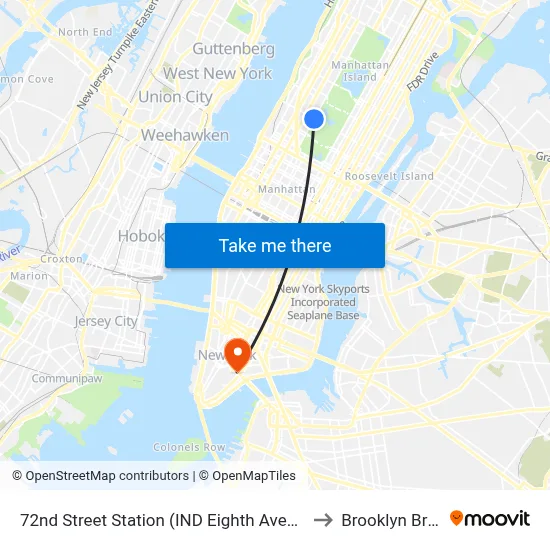 72nd Street Station (IND Eighth Avenue Line) to Brooklyn Bridge map