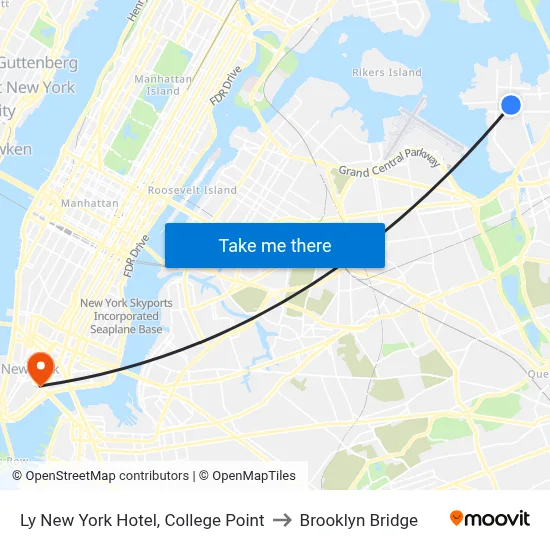 Ly New York Hotel, College Point to Brooklyn Bridge map