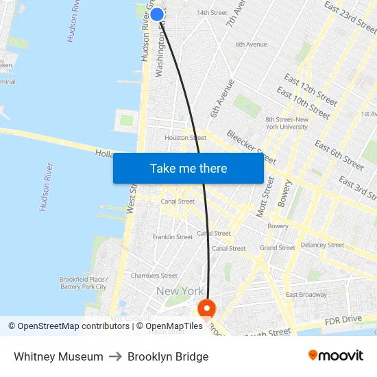 Whitney Museum to Brooklyn Bridge map