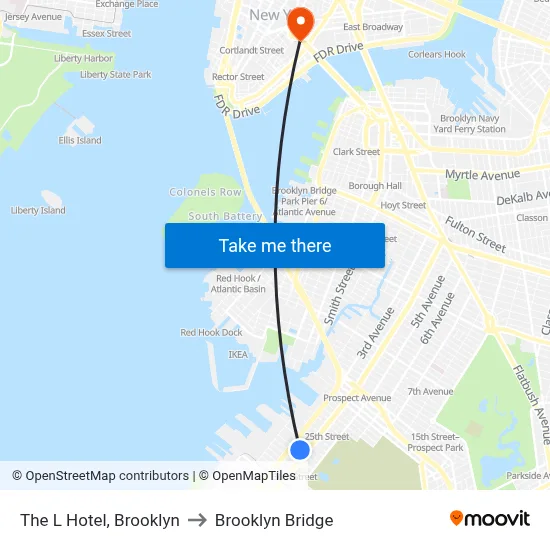 The L Hotel, Brooklyn to Brooklyn Bridge map