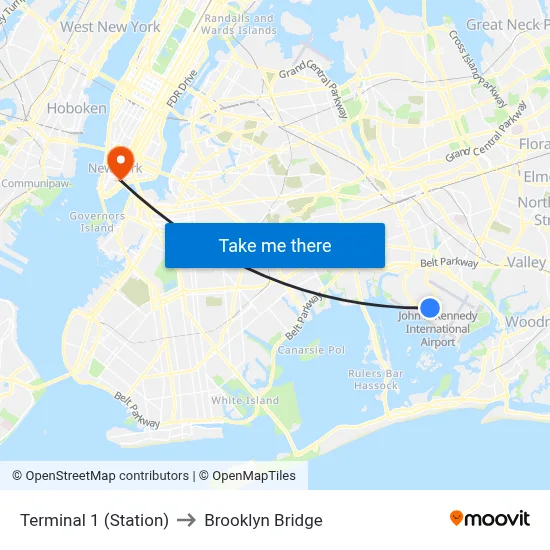 Terminal 1 (Station) to Brooklyn Bridge map