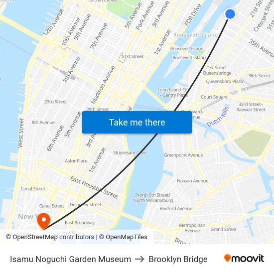 Isamu Noguchi Garden Museum to Brooklyn Bridge map