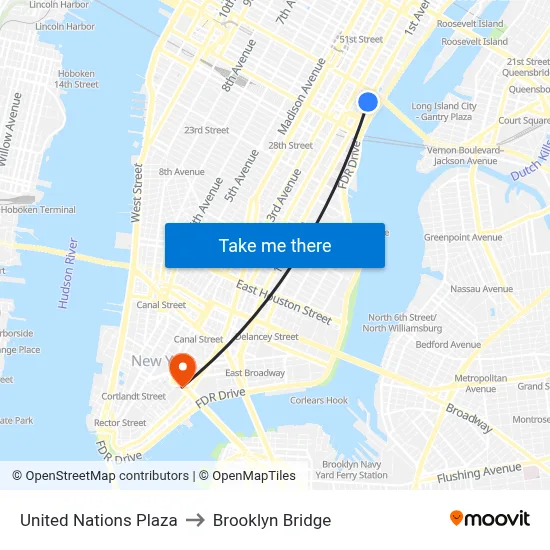 United Nations Plaza to Brooklyn Bridge map