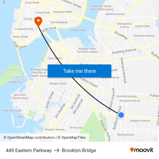 449 Eastern Parkway to Brooklyn Bridge map