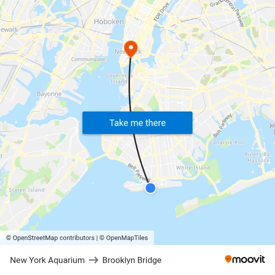 New York Aquarium to Brooklyn Bridge map