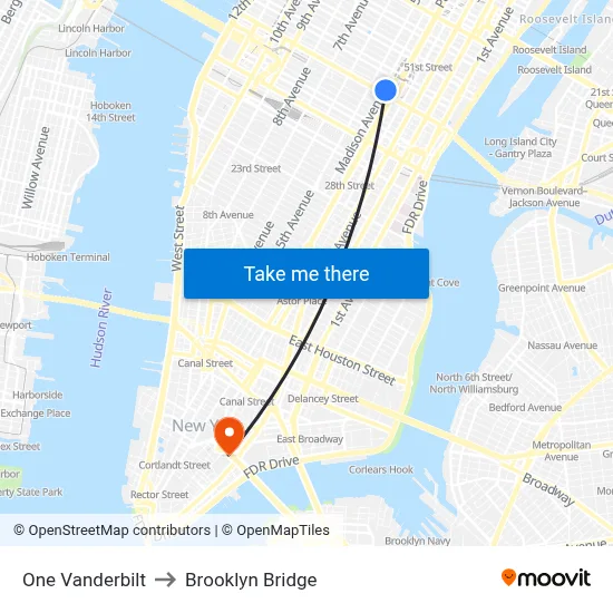 One Vanderbilt to Brooklyn Bridge map