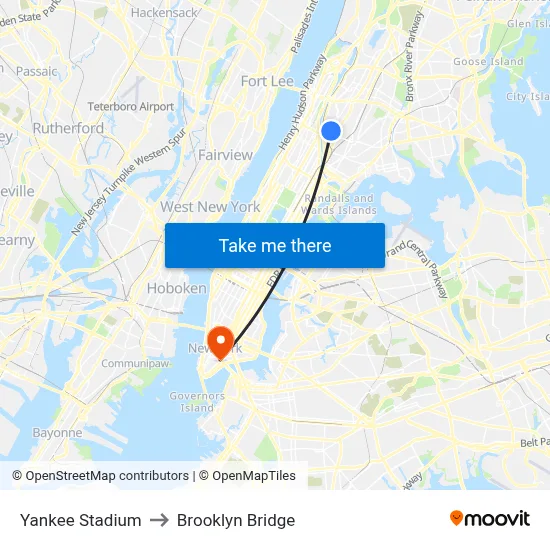 Yankee Stadium to Brooklyn Bridge map