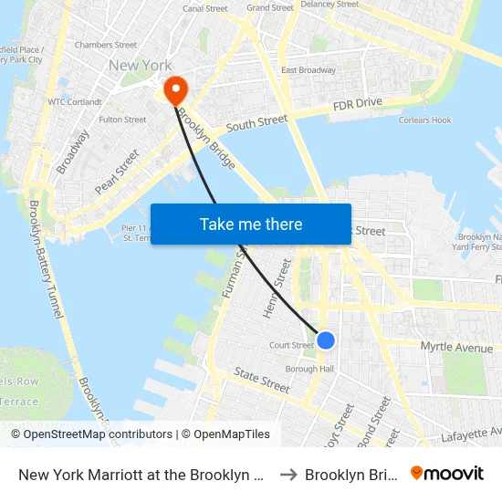 New York Marriott at the Brooklyn Bridge to Brooklyn Bridge map