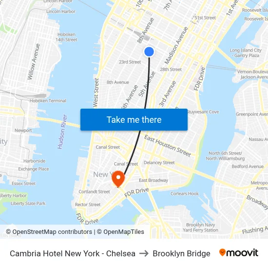Cambria Hotel New York - Chelsea to Brooklyn Bridge map