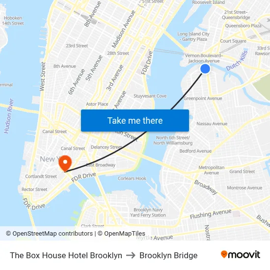The Box House Hotel Brooklyn to Brooklyn Bridge map