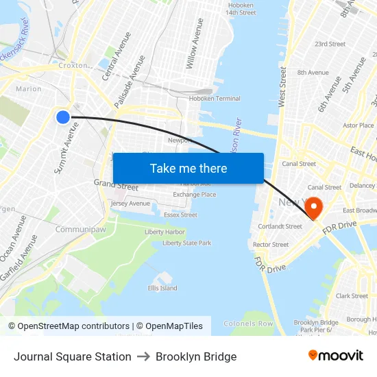 Journal Square Station to Brooklyn Bridge map