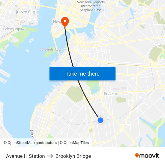 Avenue H Station to Brooklyn Bridge map