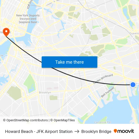 Howard Beach - JFK Airport Station to Brooklyn Bridge map