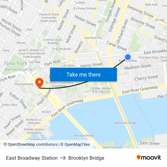 East Broadway Station to Brooklyn Bridge map