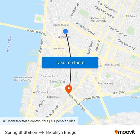 Spring St Station to Brooklyn Bridge map