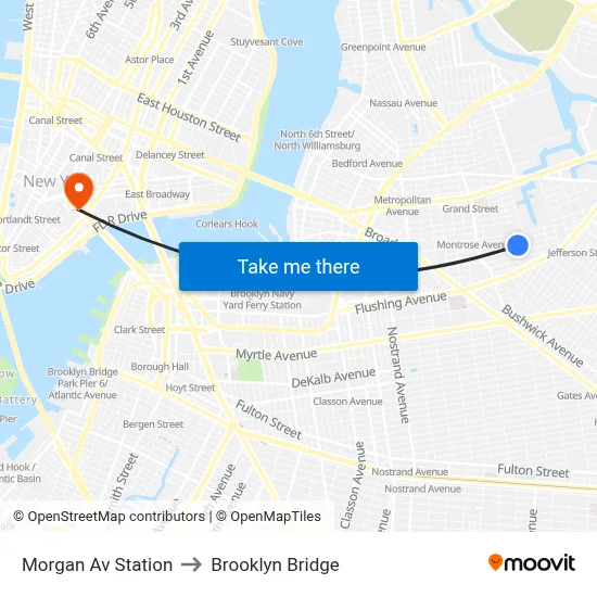Morgan Av Station to Brooklyn Bridge map
