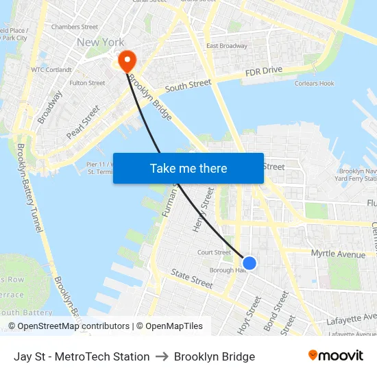 Jay St - MetroTech Station to Brooklyn Bridge map