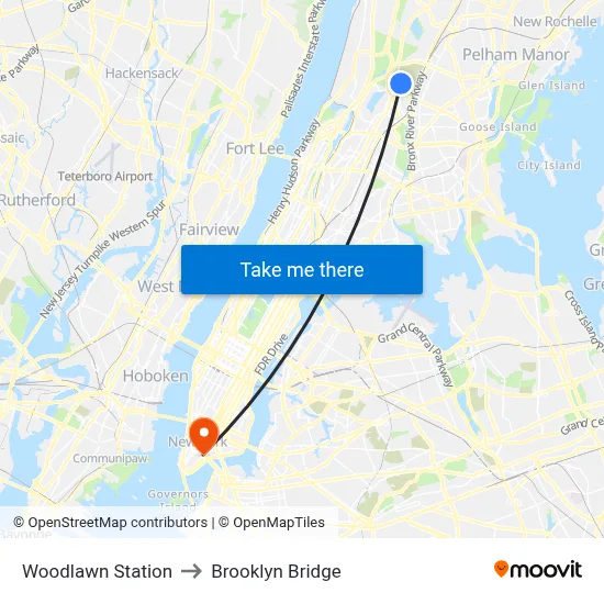 Woodlawn Station to Brooklyn Bridge map